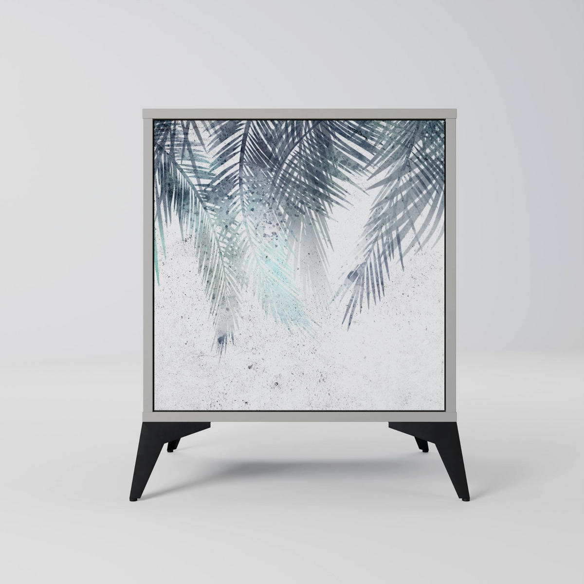 SIDEBOARD PALM VEIL, Grau, 57,5x42x77,5 cm, Schräge Buchenholzfüße - Buchefarben/Multicolor, Holzwerkstoff/Buchenholz (57.5/77.5/42cm) - SpaceRebels