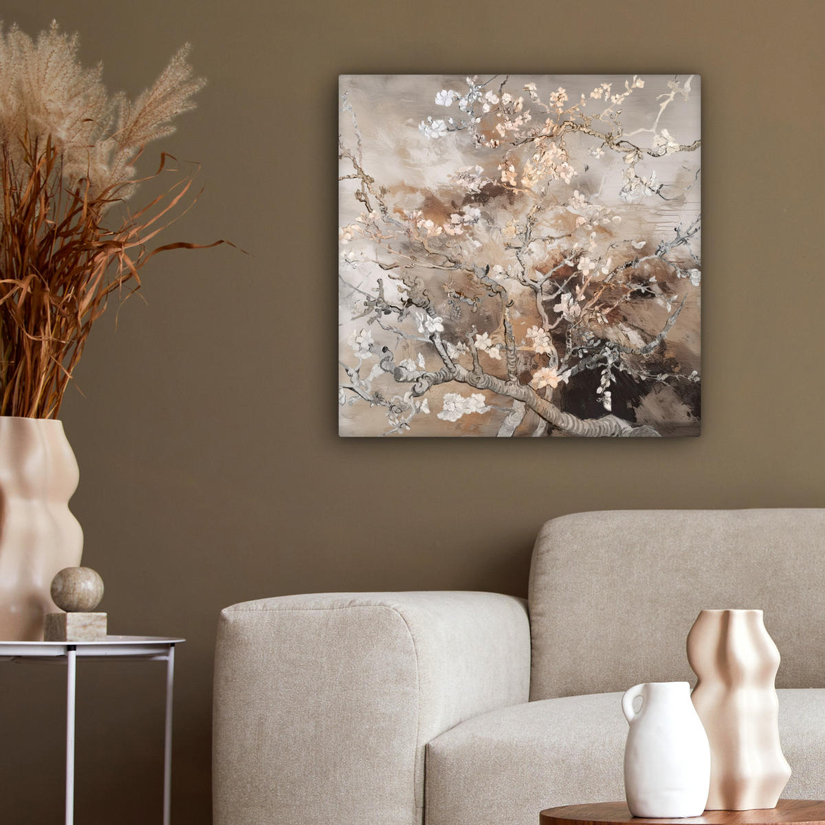 LEINWANDBILD Mandelblüte - Kunst - Van Gogh - Beige - Abstrakt 50x50 cm - Braun, Textil (50/50cm) - MuchoWow