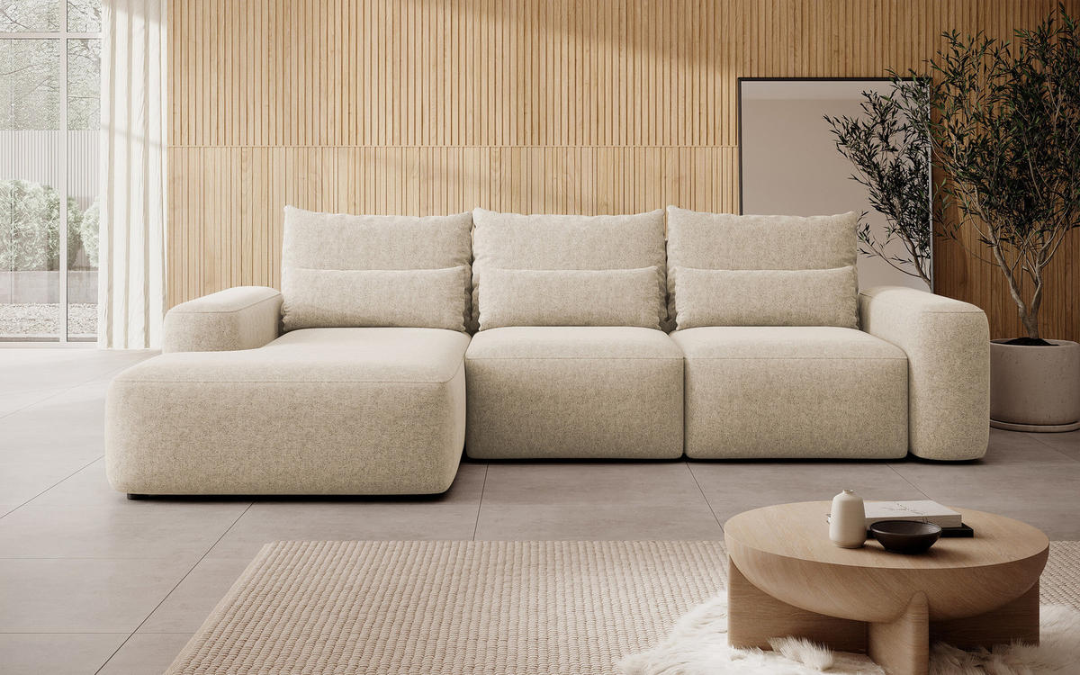 ECKSOFA Carnos Chenille-Bezug in Beige - Beige, Textil (264/162cm) - Selsey