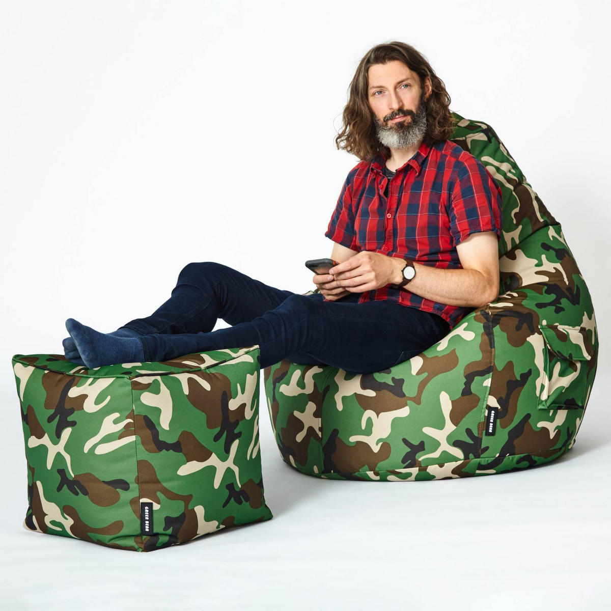 SITZSACK-HOCKER Pouf "Cube" 40x40x40cm - Braun/Grün, Textil (40/40/40cm) - Green Bean