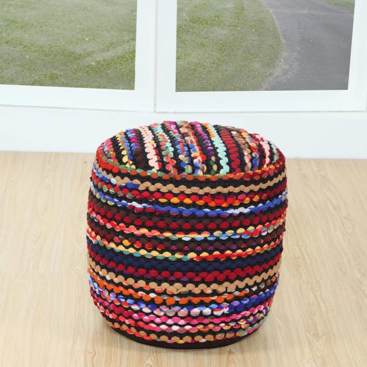 SITZPOUF Folk, rund mit bunten Streifen, 40/40/45 cm - Multicolor, Textil (45/40/45cm) - Homescapes