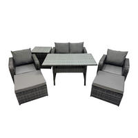 GARTENMÖBEL SET mit Hocker,Beistelltisch,Zweisitzer Polyrattan 6-Sitzer - Dunkelgrau/Grau, Glas/Kunststoff - Fimous