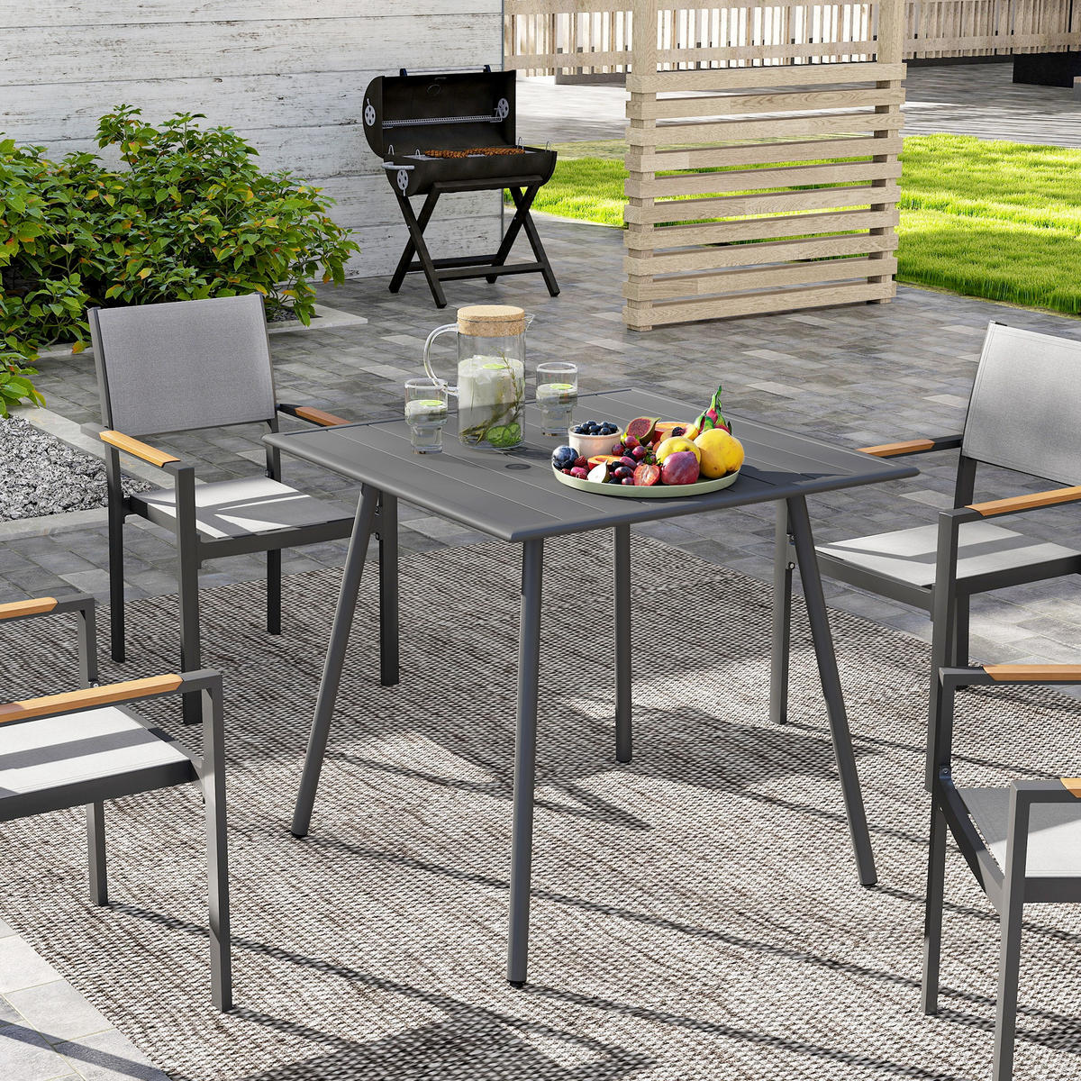 GARTENTISCH DE-14123 quadratisch 80x80 cm, Lattenrost Grau - Grau, Metall (80/80/74cm) - ComfortXL