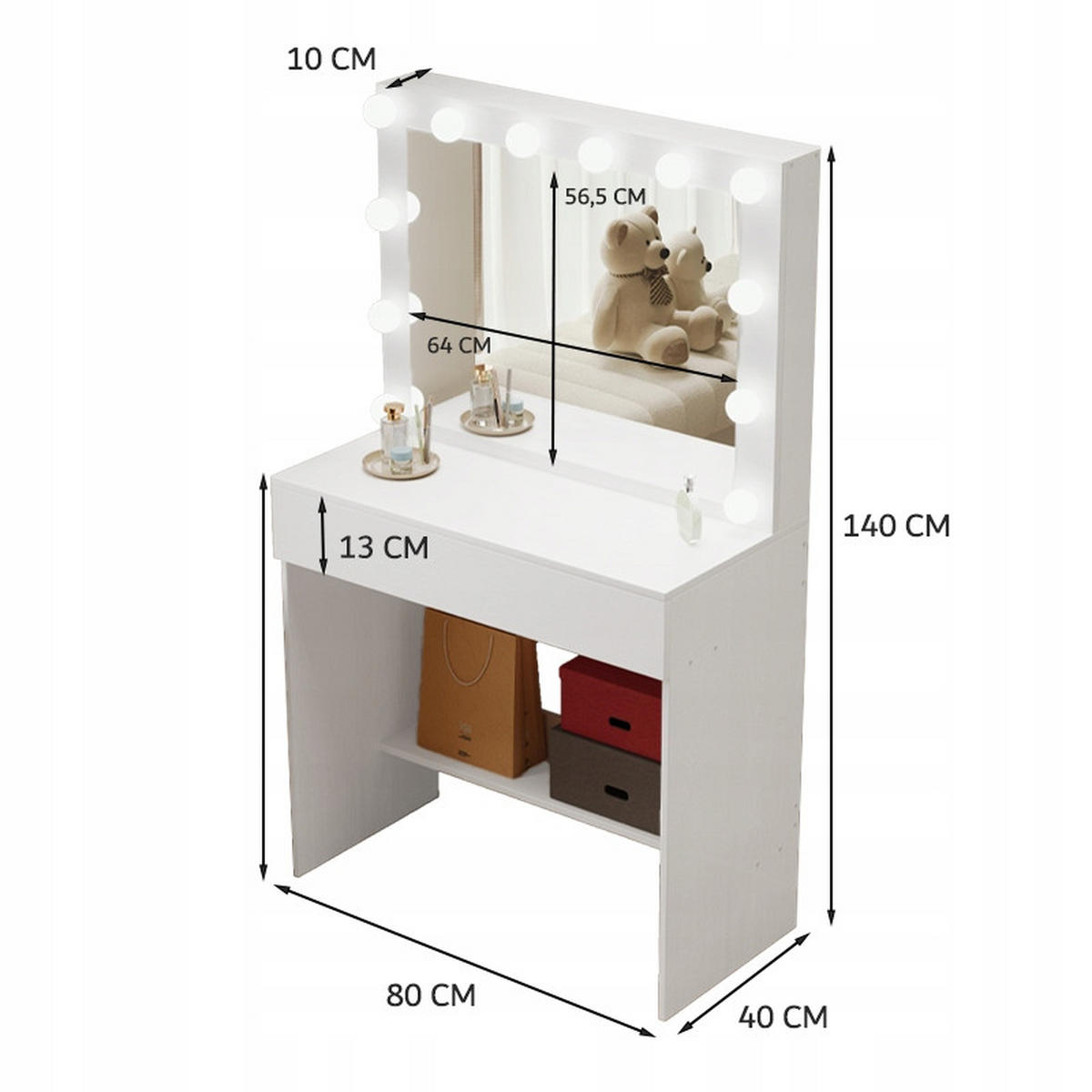 SCHMINKTISCH weißer 40/80/140 cm - Weiß, Holzwerkstoff (80/140/40cm)