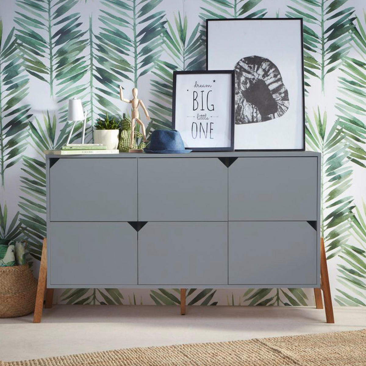 KOMODA Grey - šedá, kompozitní dřevo (150/85/50cm) - Petits-meubles