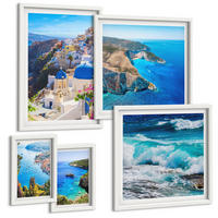 BILDER SET 5er Set - 50x50 cm & 20x30 cm & 40x60 cm Weißer Rahmen - Griechische Ansichten von Santorin Oia - Weiß, Kunststoff (40/60cm) - TULUP