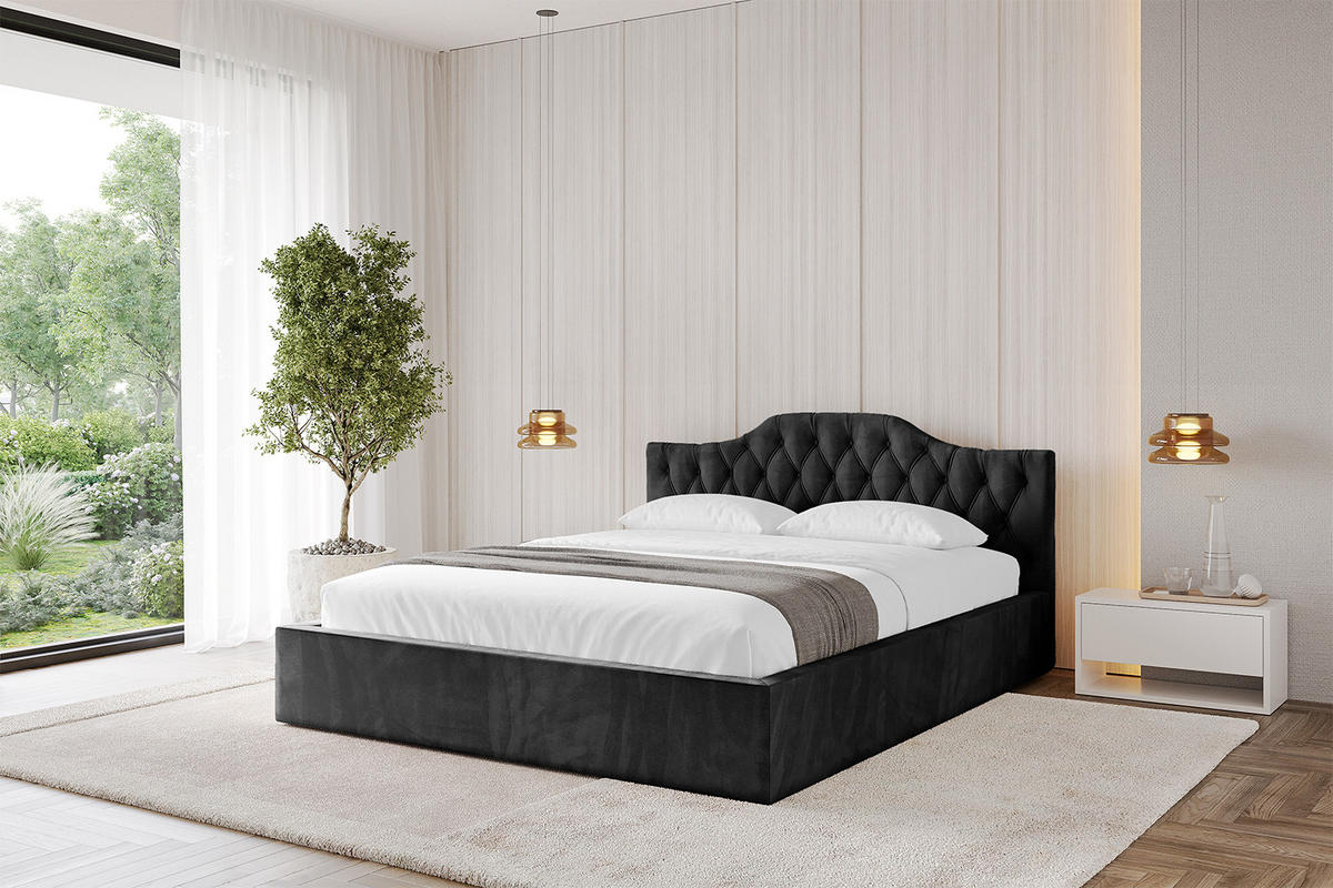 POLSTERBETT mit Bettkasten und Lattenrost, Bett mit Matratze H3/H4 - FALIO-V1 180x200 Schwarz - Schwarz, Holzwerkstoff/Textil (180/200cm) - ALTDECOR