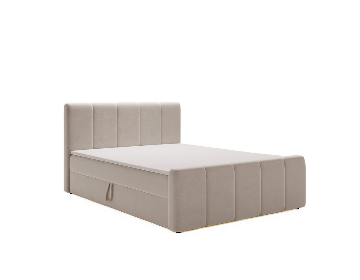 BOXBETT Berg Mit Matratze, Stoff Komodo Dunkelbeige 140x200 cm - Cappuccino, Holz (140/200cm) - Kaiser Möbel