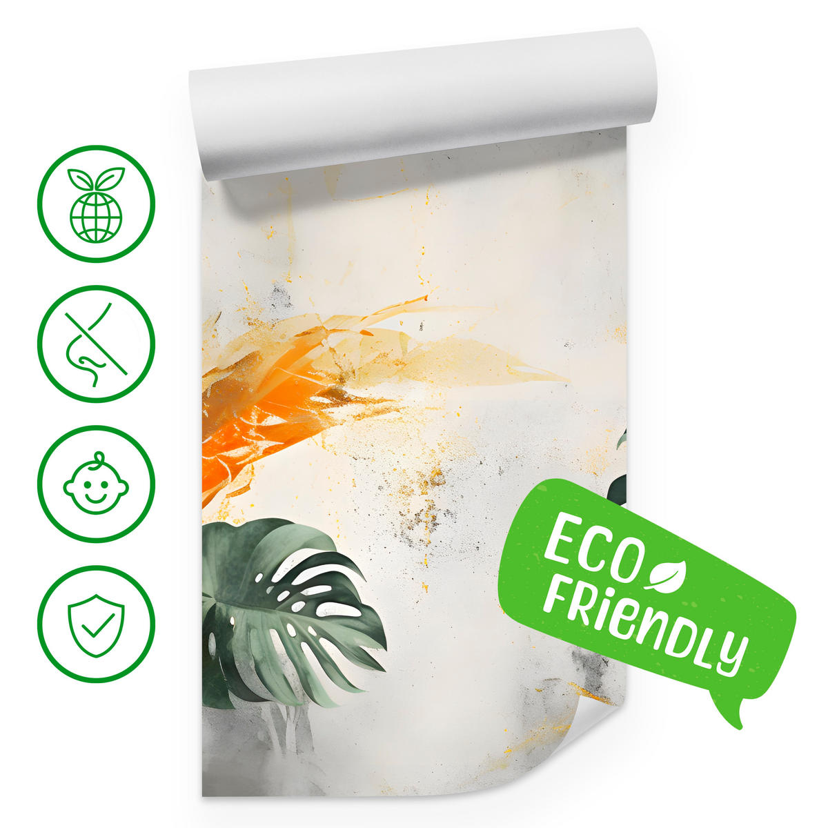 FOTOTAPETE für Schlafzimmer Tropen Monstera Beton Natur Blätter 200x140 - Beige/Orange, Papier (200/140cm) - Muralo