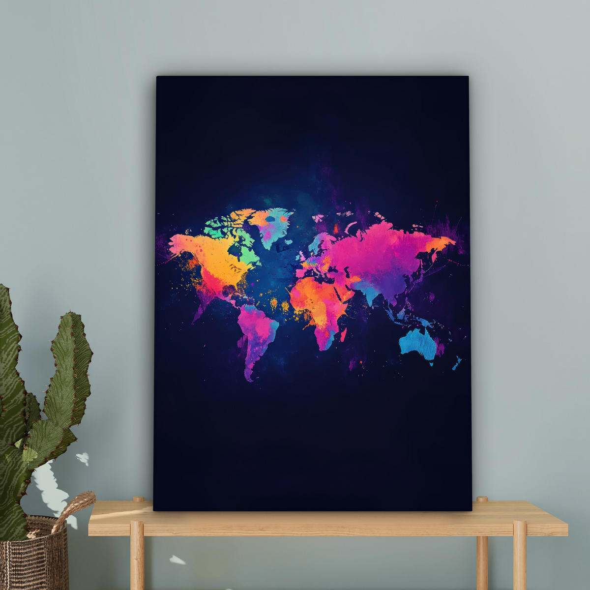 LEINWANDBILD Weltkarte - Bunt - Graffiti 60x80 cm - Multicolor, Textil (60/80cm) - MuchoWow