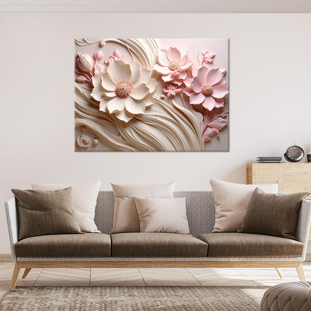 LEINWANDBILDER, Rosa Blüten auf welligem Hintergrund - Rosa, Textil (60/40cm) - Feeby
