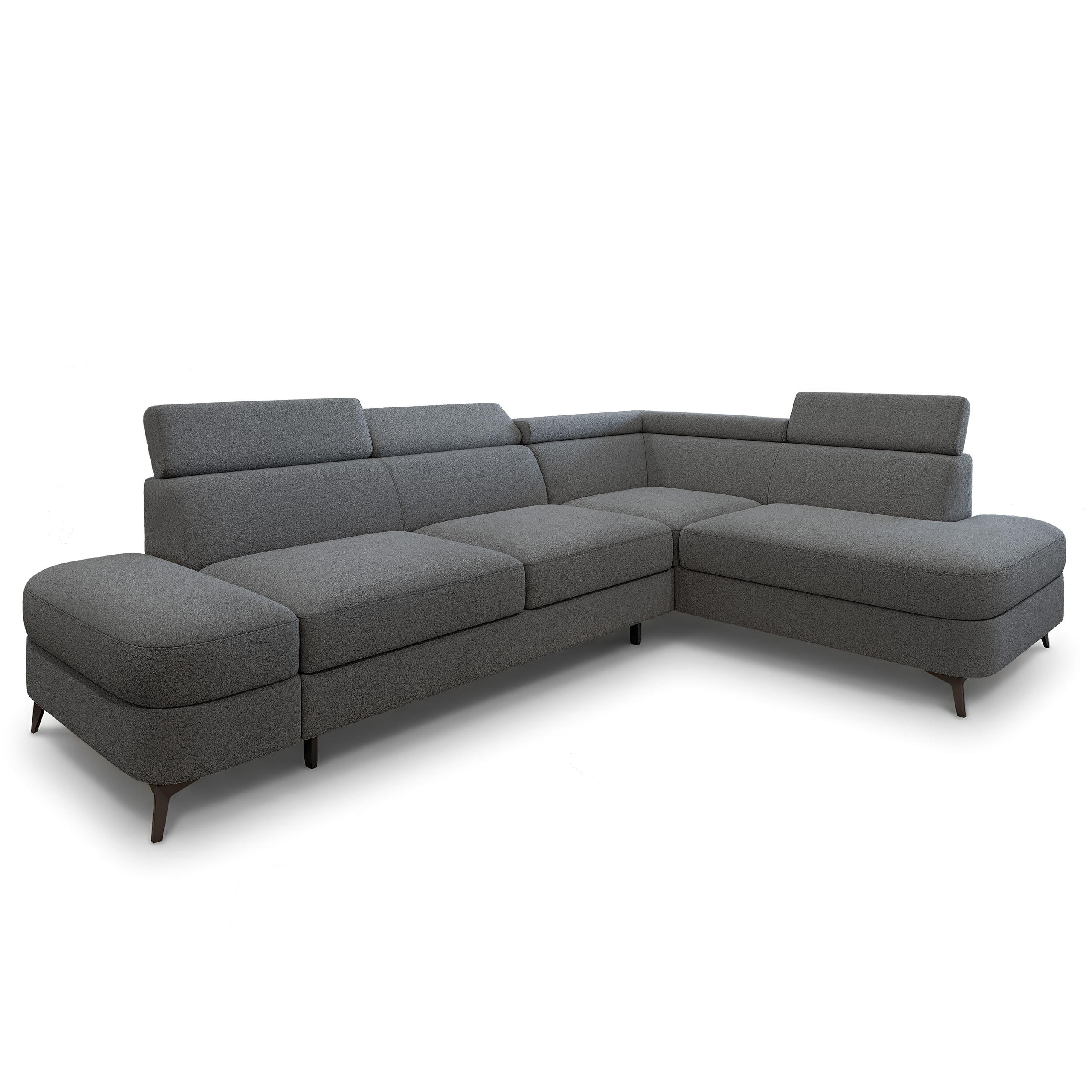 ECKSOFA AVISE Q R-S Grau Boucle-Stoff mit Schlaffunktion - Grau, Holzwerkstoff/Textil (268/195cm) - MASSENO