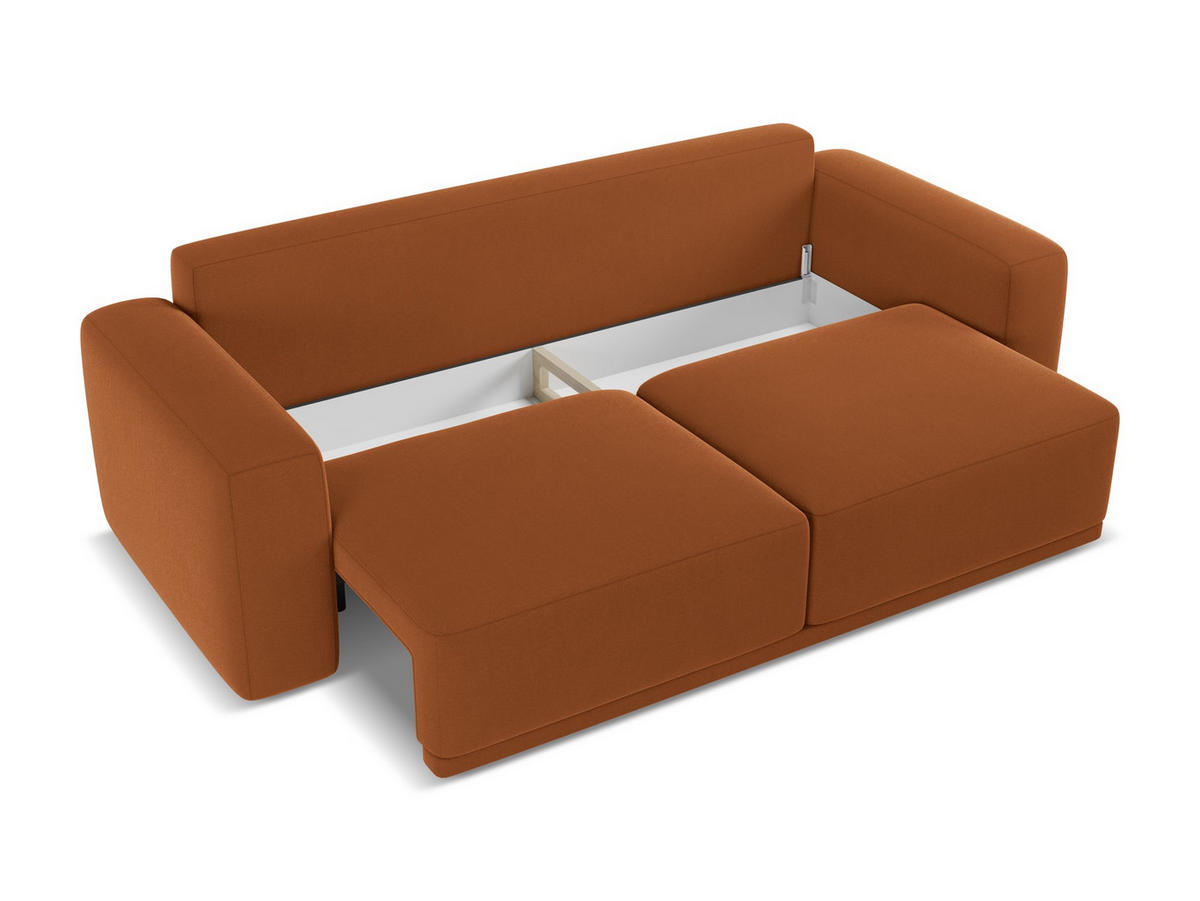 3-SITZER SOFA mit Schlaffunktion Samt Stoff Orange - Terra cotta/Schwarz, Kunststoff/Textil (242/91/100cm) - Makamii