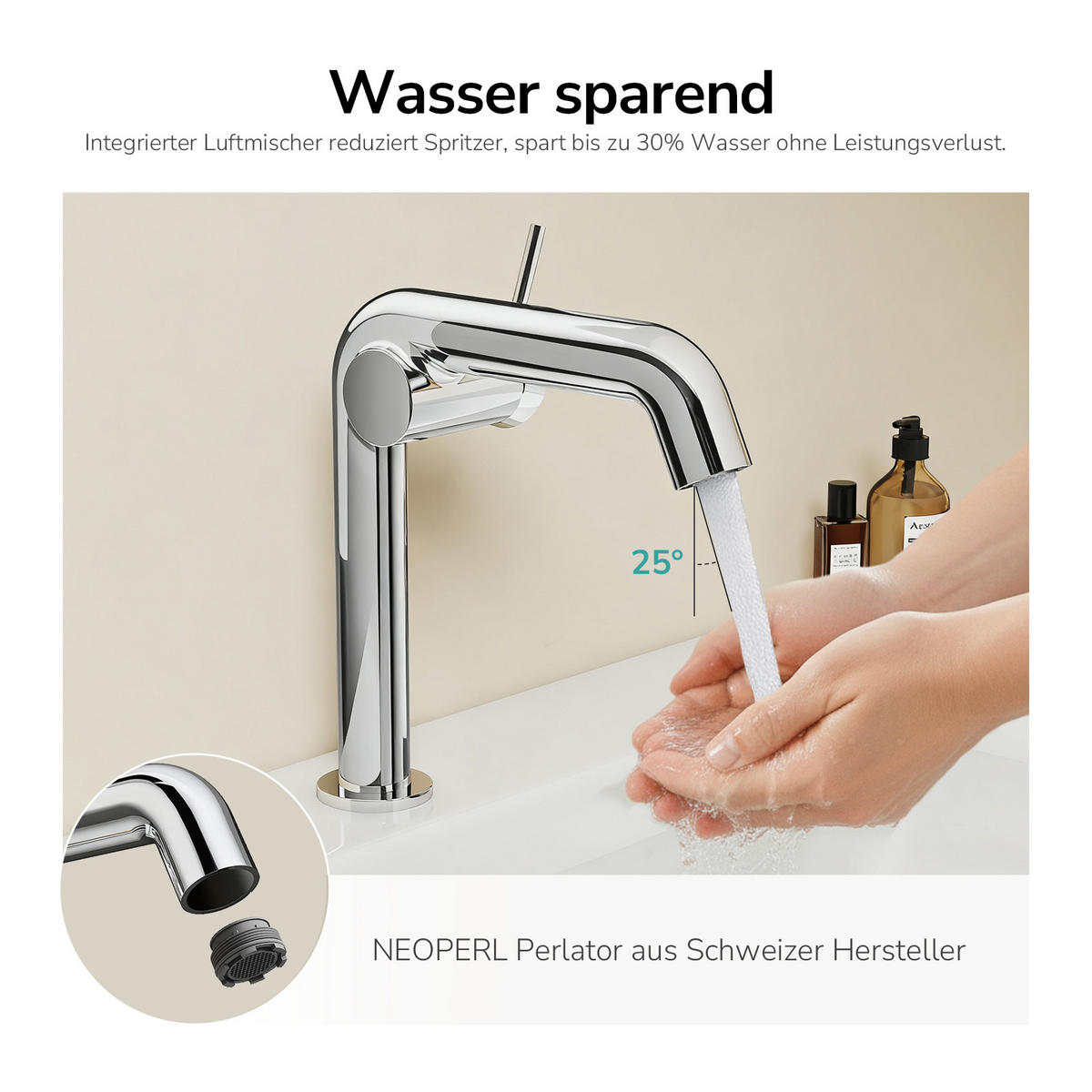 WASCHTISCHARMATUR Ventilkernzertifizierung Chrom 15cm - Chromfarben, Metall (20/7.6/22.2cm) - EMKE