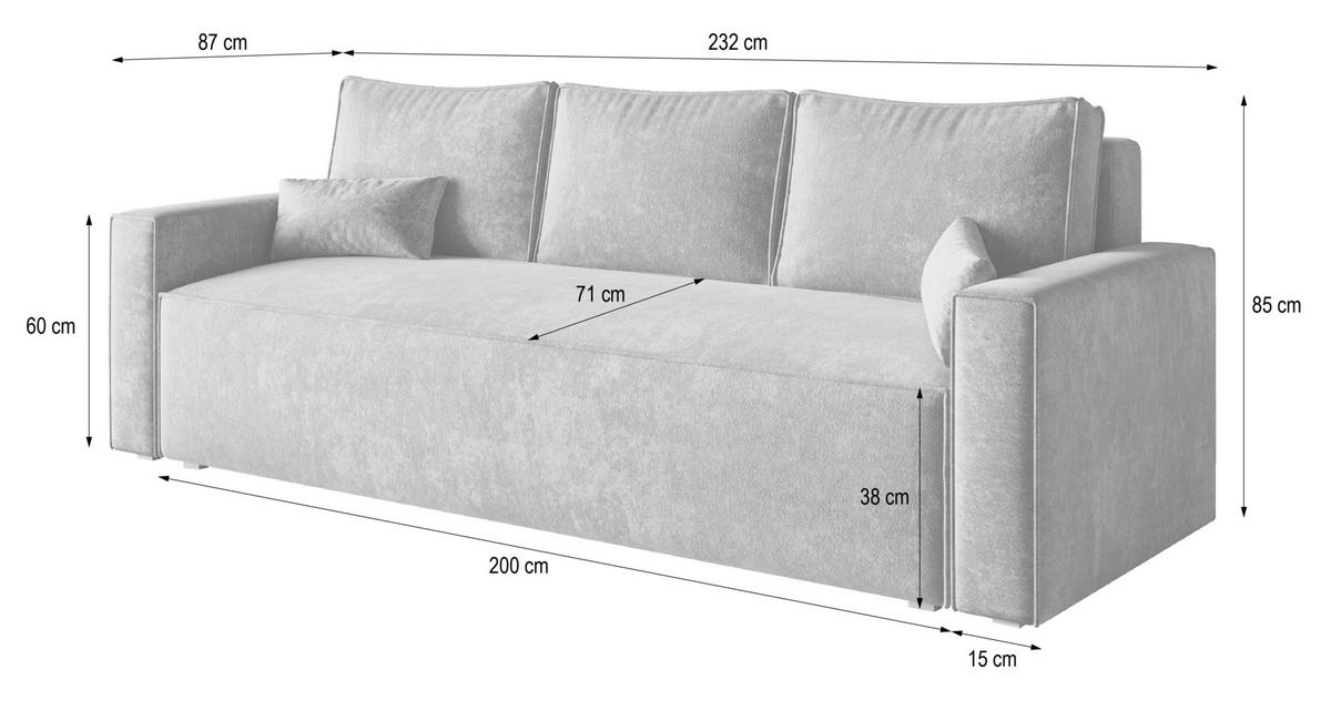 BETTSOFA MENI LM Grün Chenille-Stoff mit Schlaffunktion - Grün, Textil (232/85/87cm) - MASSENO