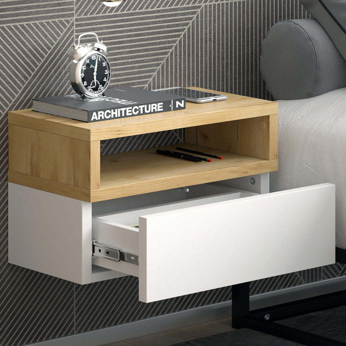 NACHTTISCH Urbano Braun 45 x 28 cm - Braun/Weiß, Holzwerkstoff (45/28/25.3cm) - Vicco