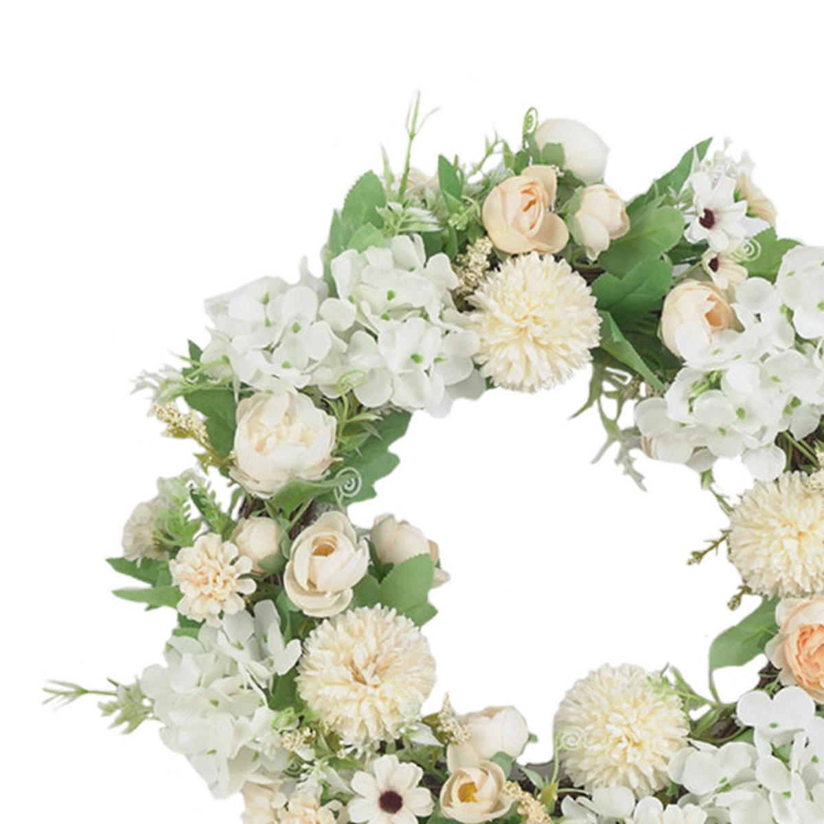 KUNSTBLUME Pfingstrosen und Mischblumen Künstlicher Frühlingskranz für Hochzeit und Dekoration - Weiß, Kunststoff (20cm) - Livingandhome