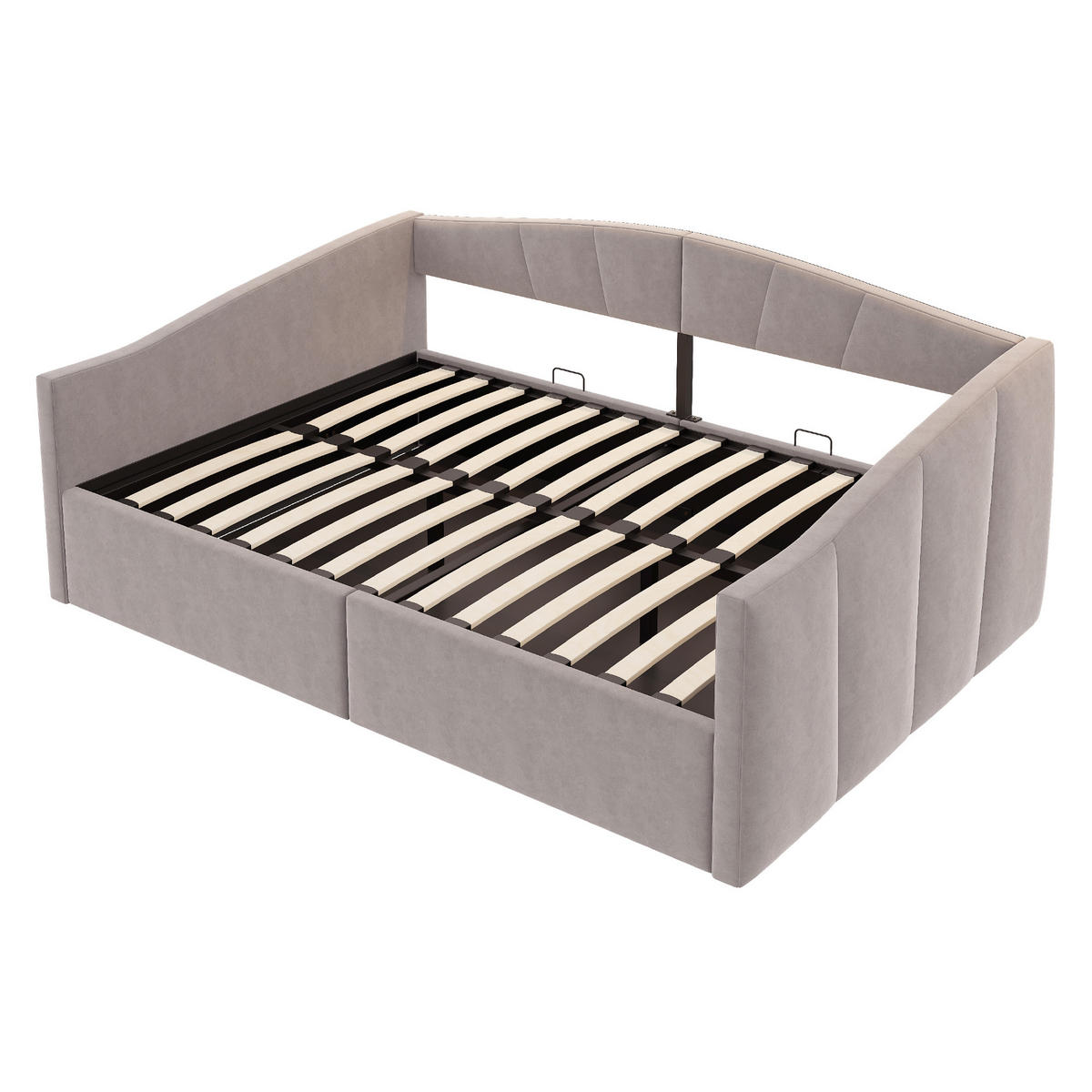 BETT 140/200 cm mit hydraulischer Lagerung und Lattenrost Hellgrau - Hellgrau, Leder (140/200cm) - OKWISH