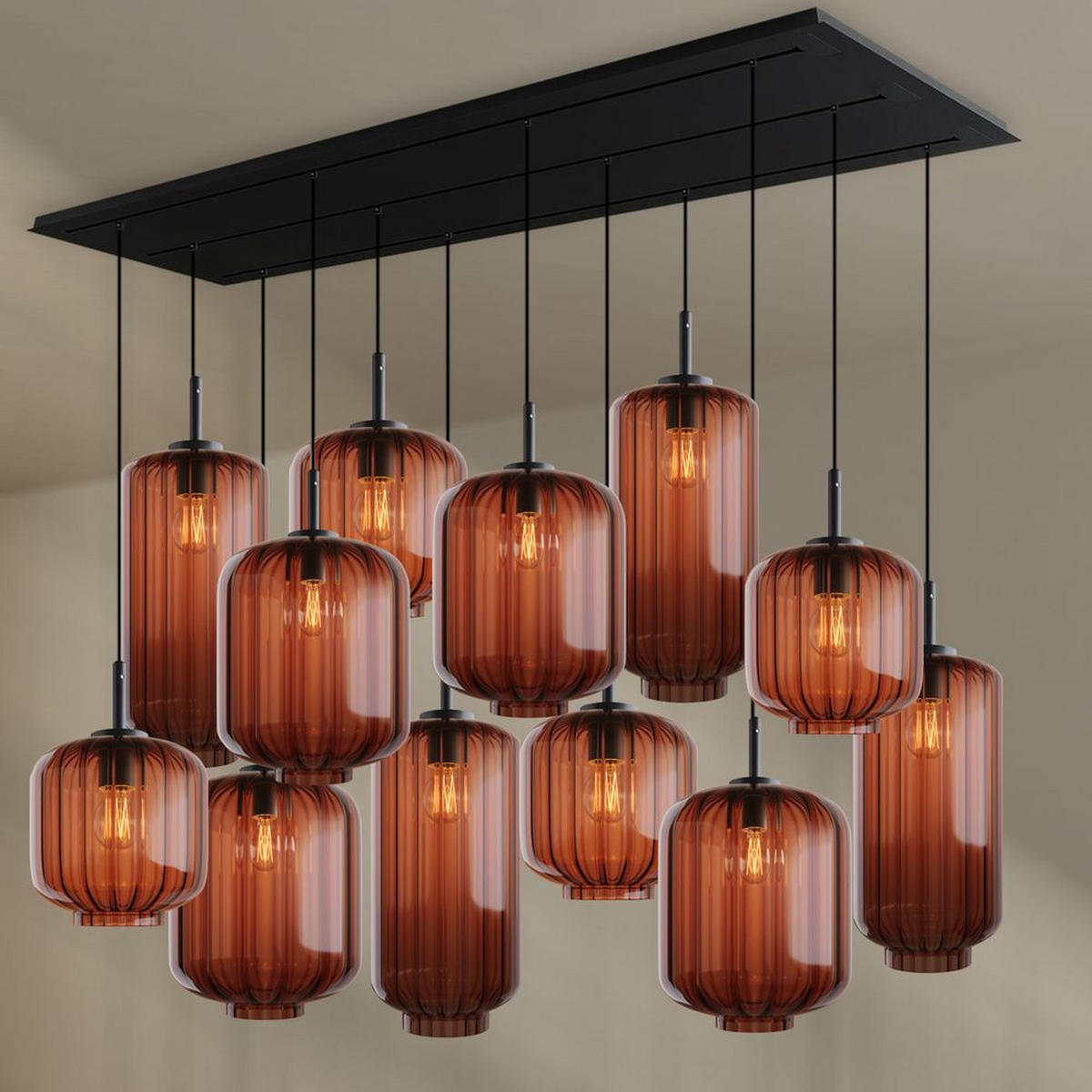 HÄNGELEUCHTE Velo 12-flammig Braun Ø 18/20/25cm - Schwarz/Braun, Glas (25/25/27cm) - s.luce