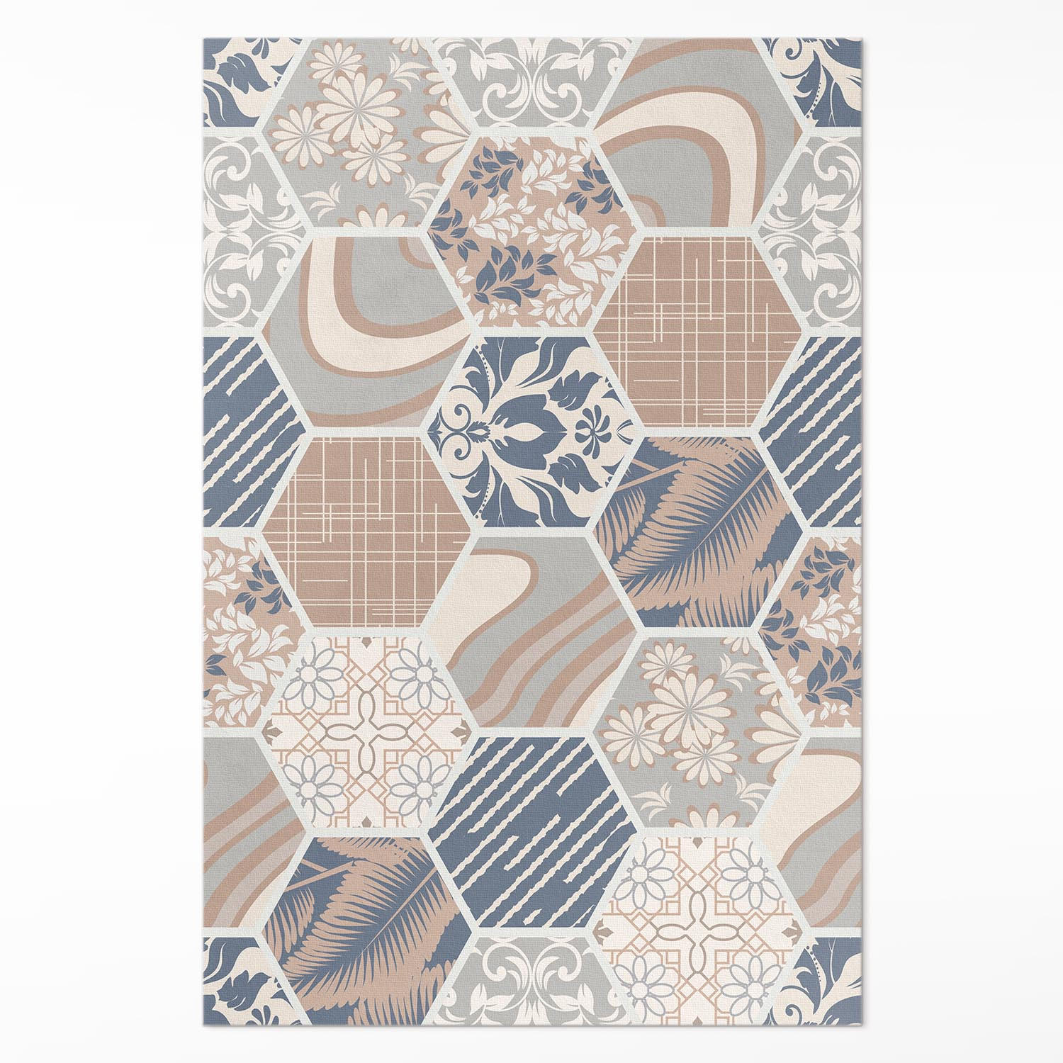 TEPPICH 120x180 cm Hawaiianische Hexagone Boho Kacheln - Beige, Kunststoff (120/180cm) - Wallfluent