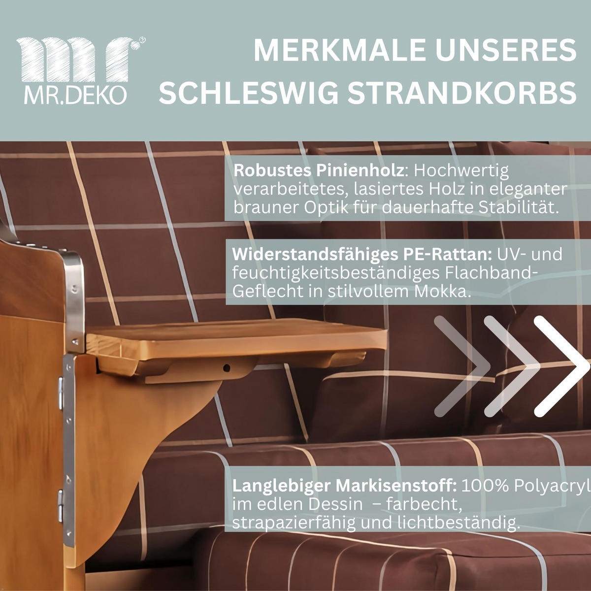 STRANDKORB Schleswig Pinie 2-Sitzer - Braun, Metall (120/160/80cm) - Mr. Deko