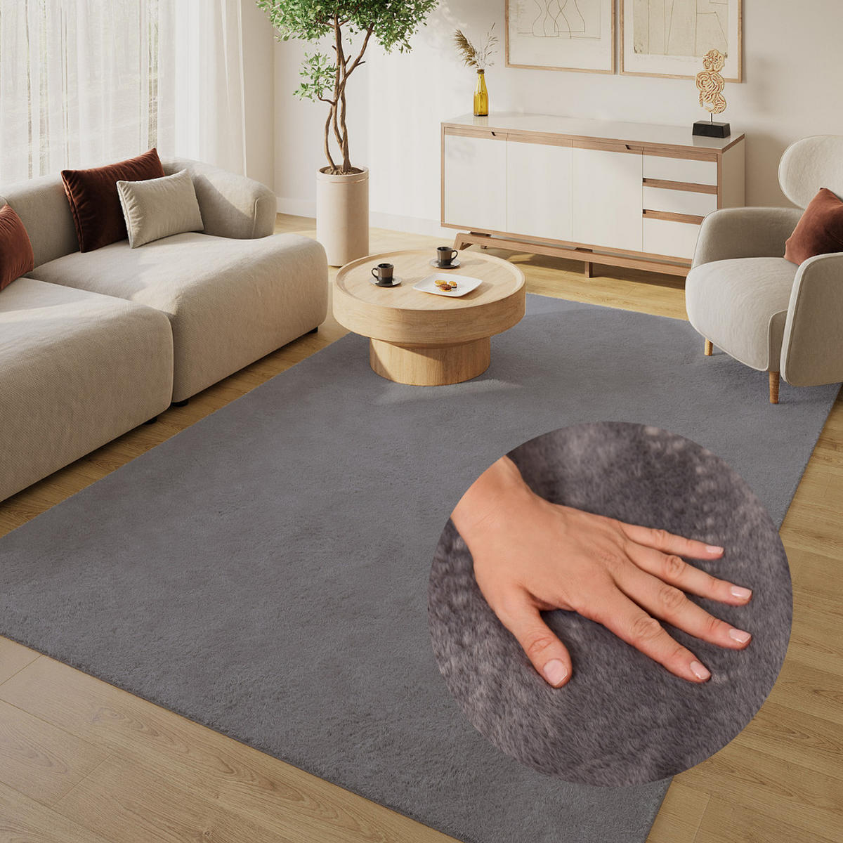 KURZFLORTEPPICH LUMI dunkelgrau kuschelweich waschbar 240/340 cm - Dunkelgrau, Textil (240/340cm) - Tapiso