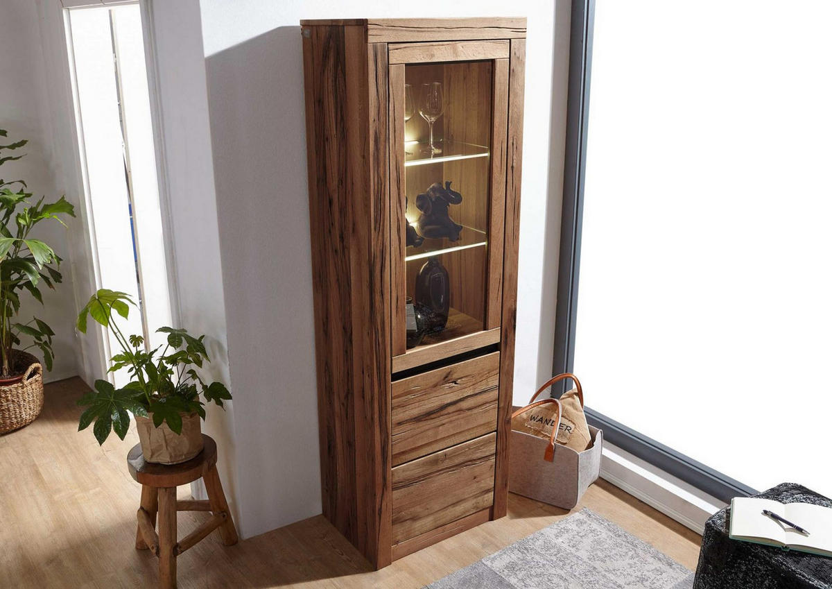 VITRINE Wild-/Zerreiche 62x42x191 Tabacco brown geölt MONTREUX #320 - Braun, Holz (62/191/42cm) - Massivmoebel24