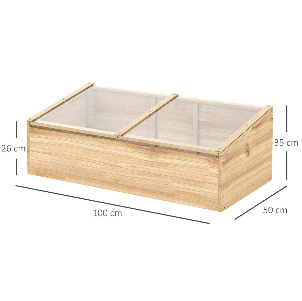 GEWÄCHSHAUS 100/35/50 cm Natur aus Holz mit schrägem Dach - Naturfarben, Holz (50/35/100cm) - OKMYHOME