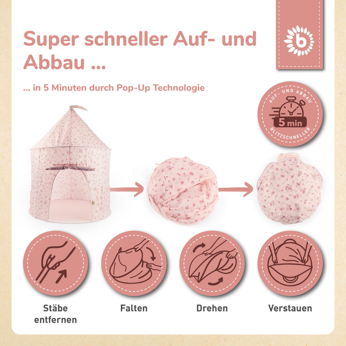 POP-UP Spielzelt Dreamy Flowers - Multicolor, Textil (100/100cm) - Bieco Spielwaren