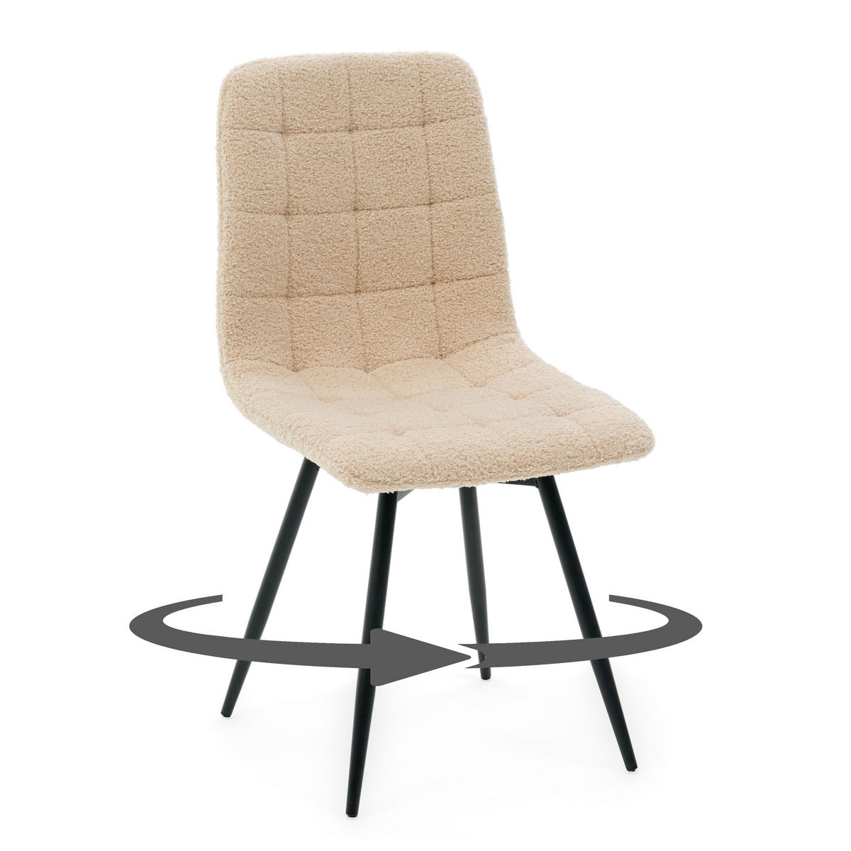 STUHL ARCO drehbar gepolstert mit Steppung - dunkelbeige - Boucle Teddy - Beige/Schwarz, Textil/Metall (46/90/51cm) - NEW HOME