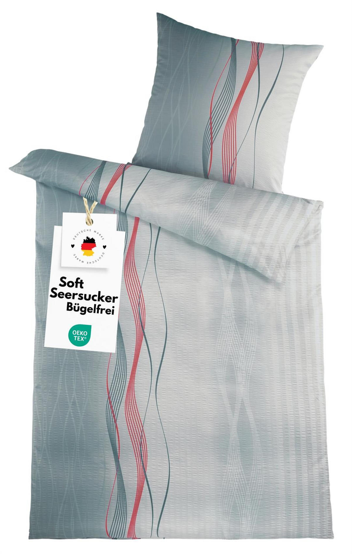 SEERSUCKER-BETTWÄSCHE 135x200 Sommer Bettbezug Bügelfrei aus Mikrofaser - Muster Grau - Multicolor/Grau, Textil (135/200cm) - Carpe Sonno