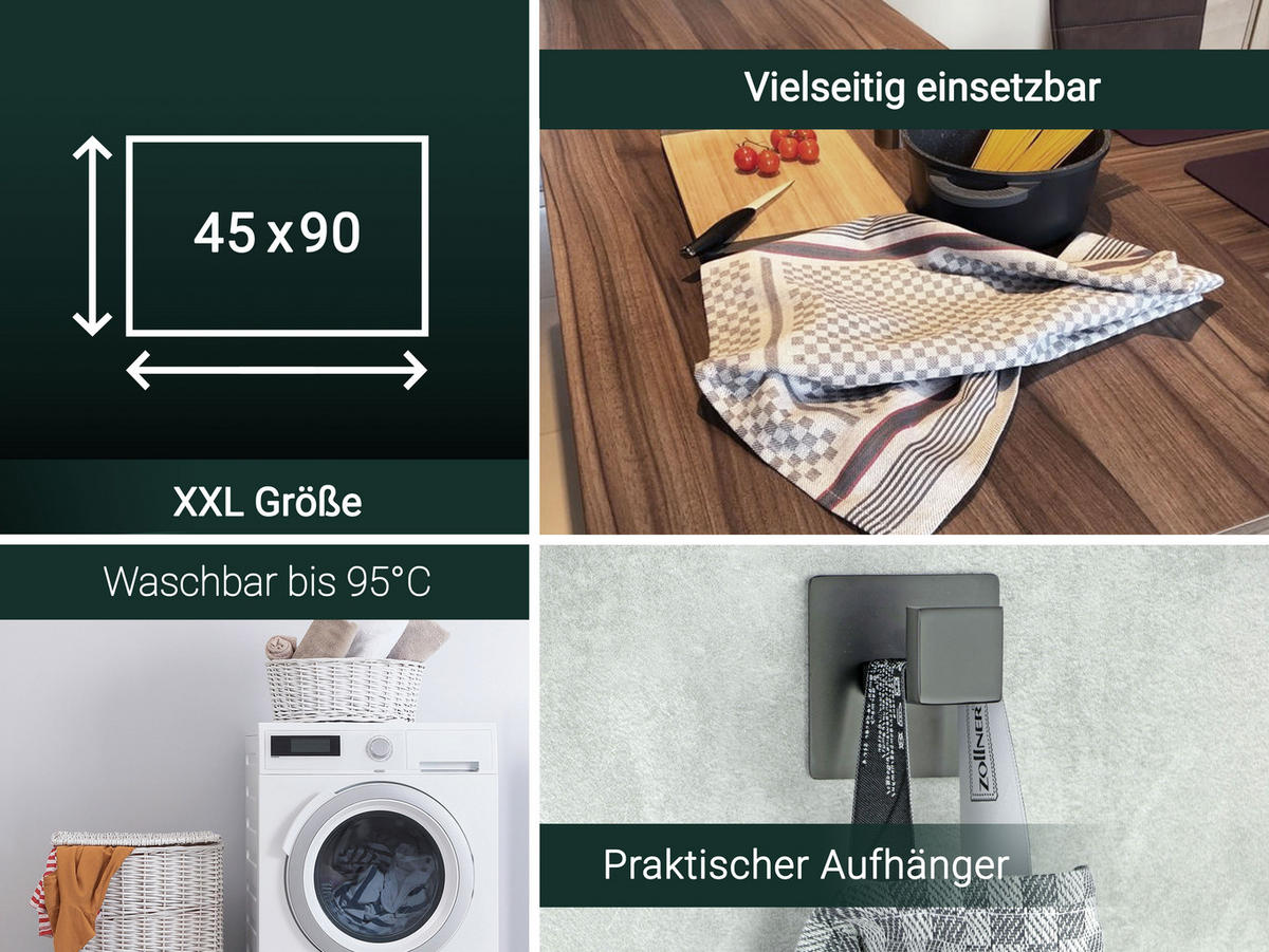 GESCHIRRTÜCHER, 10er-Set, 45x90 cm, 100% Baumwolle, Grau - Anthrazit, Textil (45/90cm) - Zollner