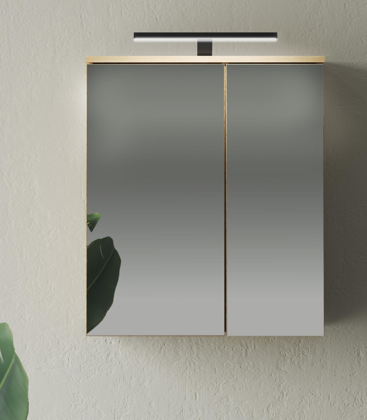 SPIEGELSCHRANK Evoke Eiche, Badschrank 2-türig, 60 x 70 cm - Eichefarben/Grau, Glas/Holzwerkstoff (60/70/19cm) - Furn.Design