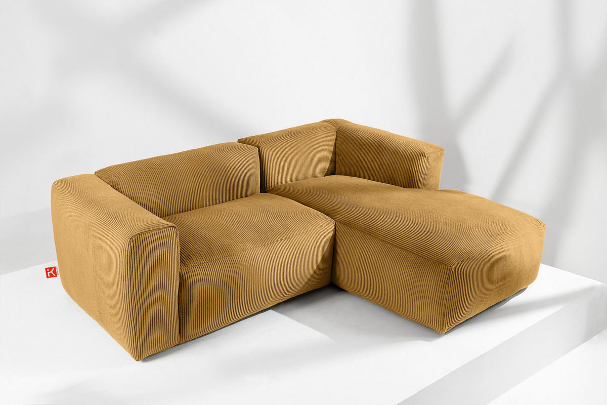 ECKMODULSOFA-RECHTS BUFFO 3/4 Sitzer mit extrem weicher Sitzfläche, Kordstoff, gelb - Gelb, Textil (237/180cm) - KONSIMO®