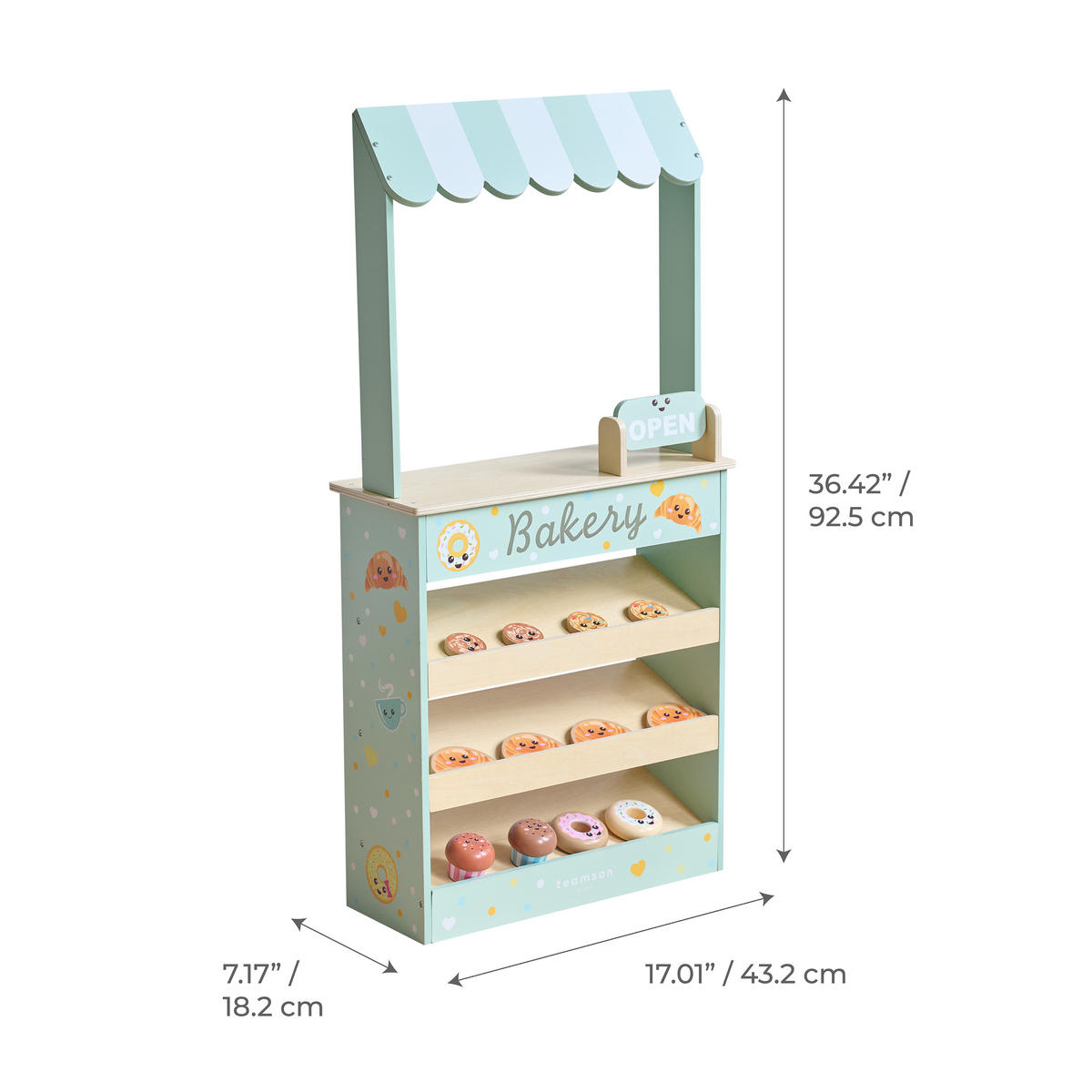 HOLZ-BÄCKEREISTAND mit 12 Gebäckstücken, Grün, 93cm - Grün, Holz (18/93/43cm) - Teamson Kids