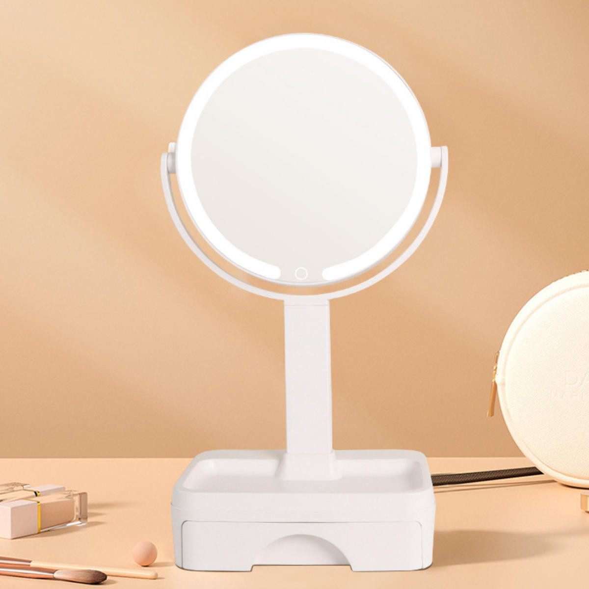 KOSMETIKSPIEGEL – weiß – 10 Vergrößerungslinsen + 360°-Drehung – 22,5 mm Durchmesser - Weiß, Kunststoff (22.5/38/12.5cm)