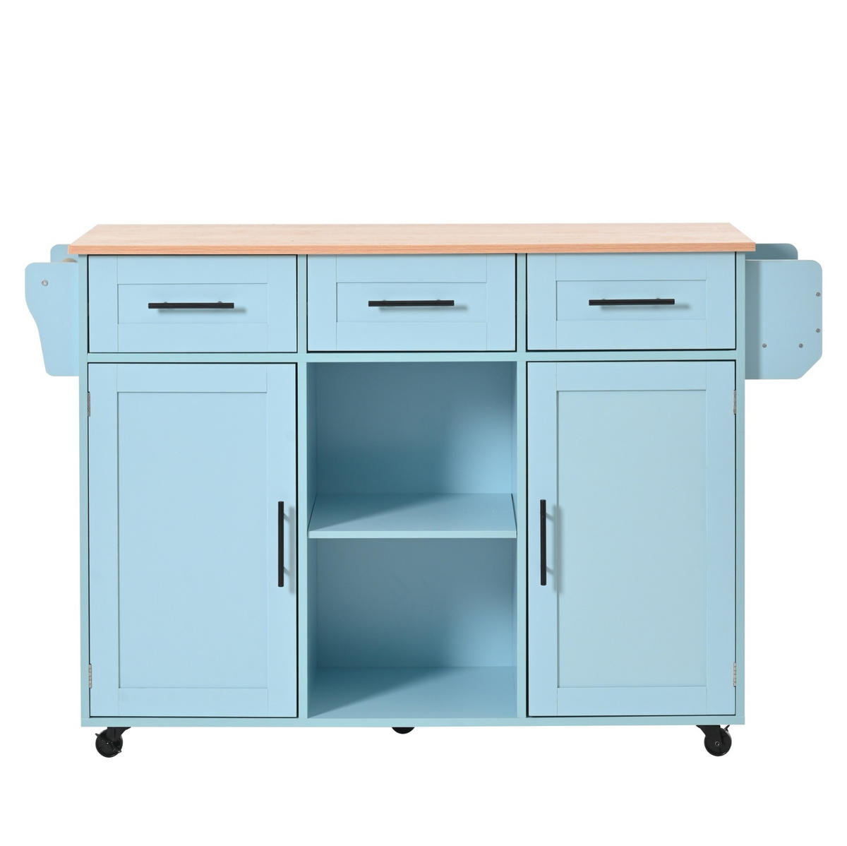 KÜCHENWAGEN 139/46(71)/91,5 cm in Blau mit klappbarer Platte und Rollen - Blau, Holzwerkstoff (139/91.5/46cm) - Flora Grace