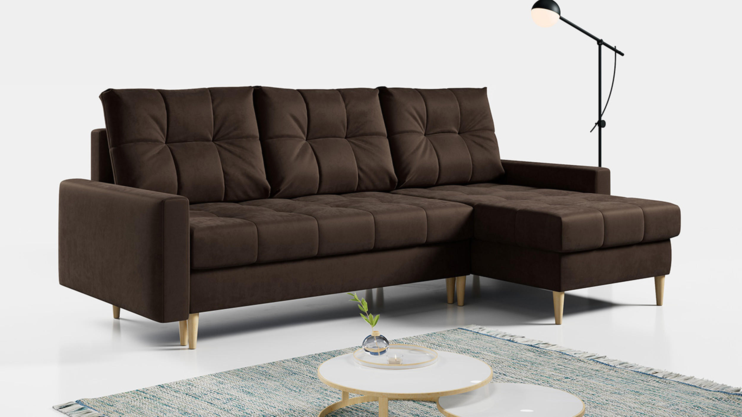 ECKSOFA Astra Braun Velvet - Braun, Holz/Textil (220/140cm) - MKS