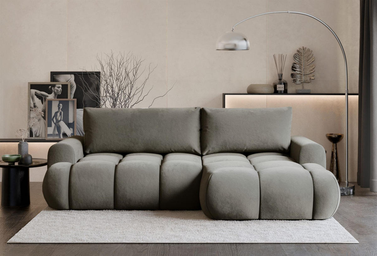 ECKSOFA Ombo Graubraun Velours 280 cm - Hellbraun/Schwarz, Kunststoff/Textil (284/167cm) - Selsey