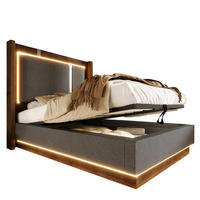 POLSTERBETT 90/200 cm in Grau & Walnuss mit Leinen, LED und Bettkasten - Grau, Holzwerkstoff/Textil (90/200cm) - WISHDOR