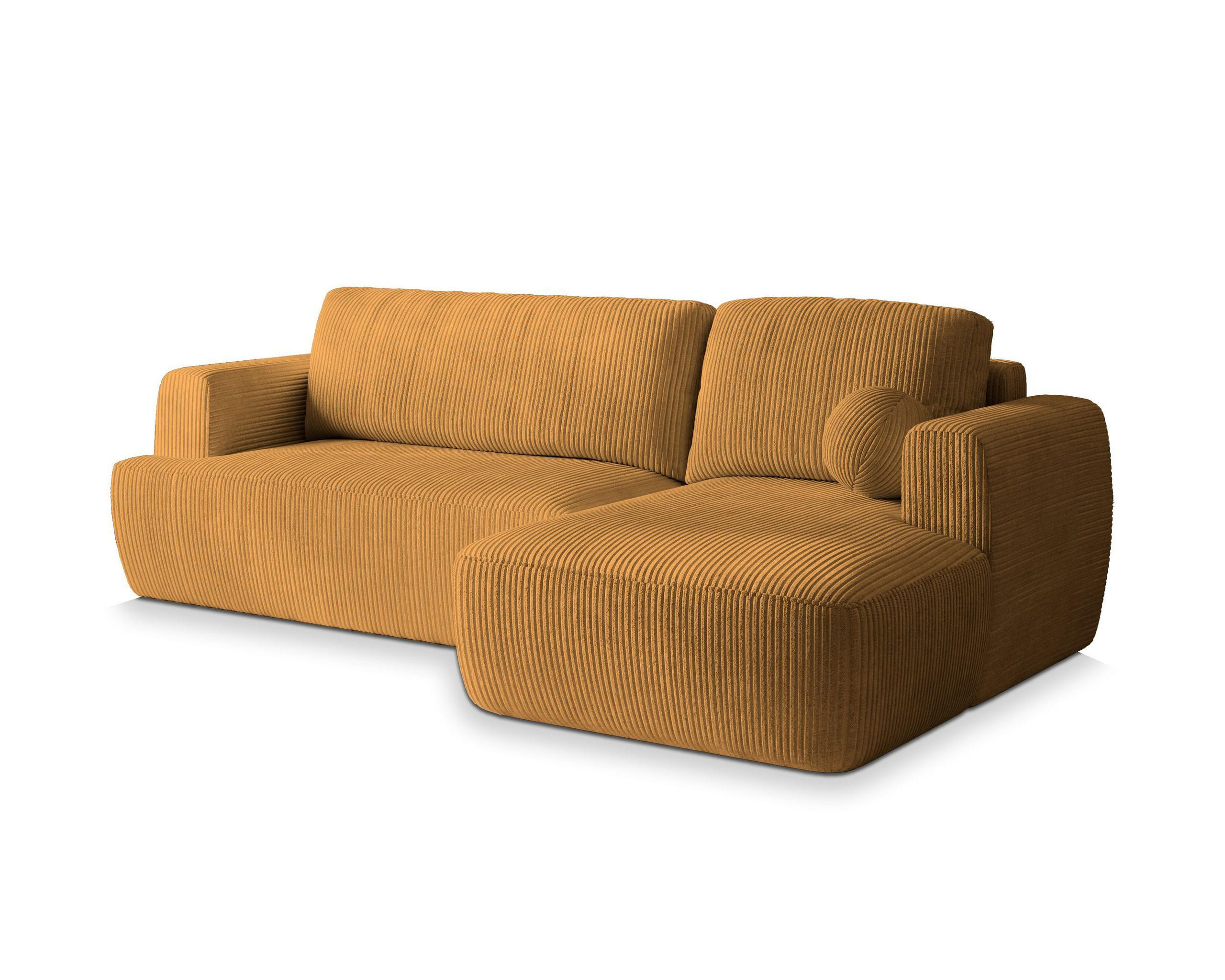 ECKSOFA SENTI P R-S Gelb Kordstoff mit Schlaffunktion - Gelb, Holz (246/148cm) - MASSENO