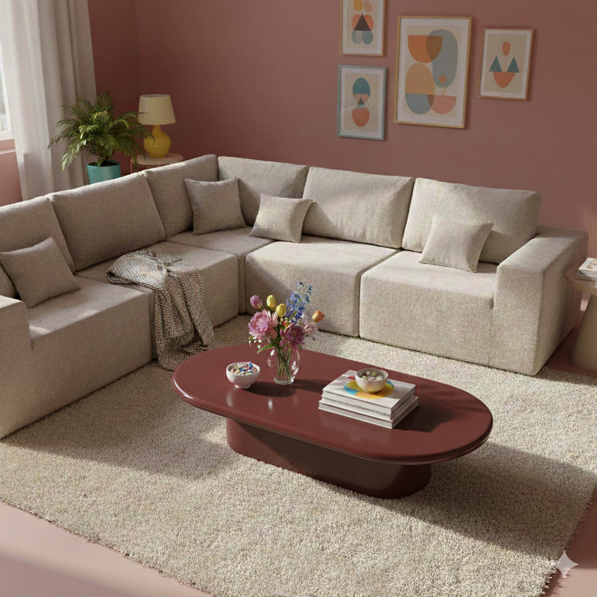 COUCHTISCH, Bordeauxrot - Lila, Holzwerkstoff (100/70/31cm) - Oviala