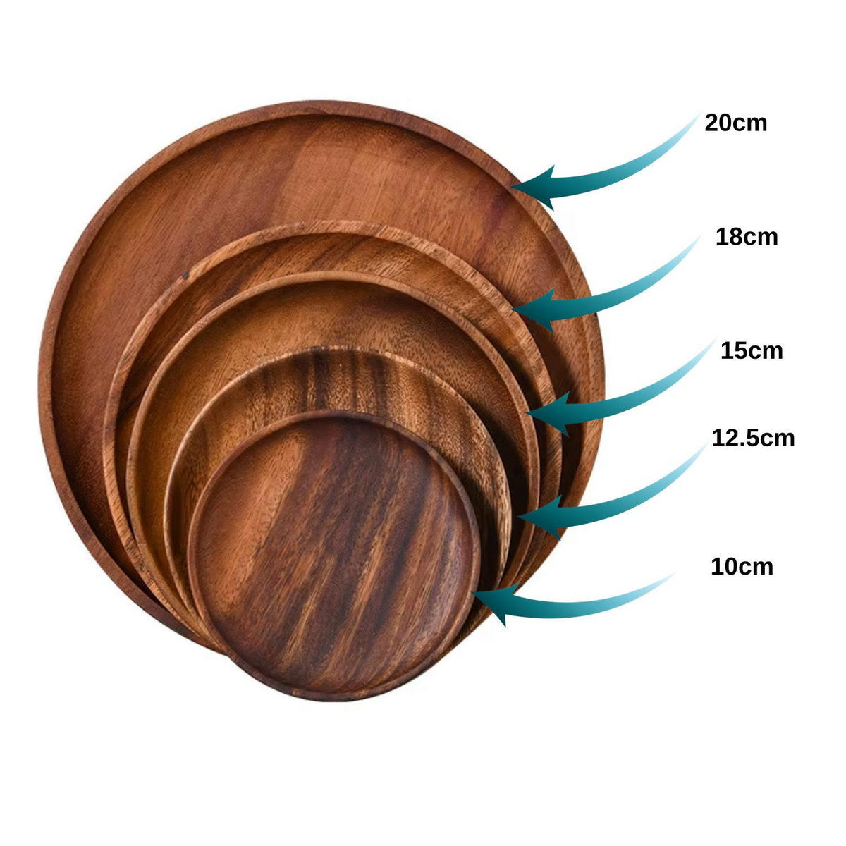 TELLERSET 5-tlg. Walnussholz Braun 20/18/15/12,5/10 cm - Walnussfarben, Holz (20/2/20cm) - Quality Elegance