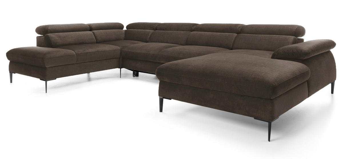 ECKSOFA U-Form 350 cm Amaro M mit Schlaffunktion, Rechts, Braun - Braun, Holz (353/214cm) - Emporius