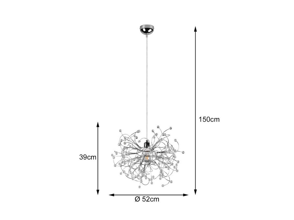 LED-PENDELLEUCHTE Ø52cm, Silber Kristall - Chromfarben/Transparent, Kunststoff/Metall (52/52/150cm) - meineWunschleuchte