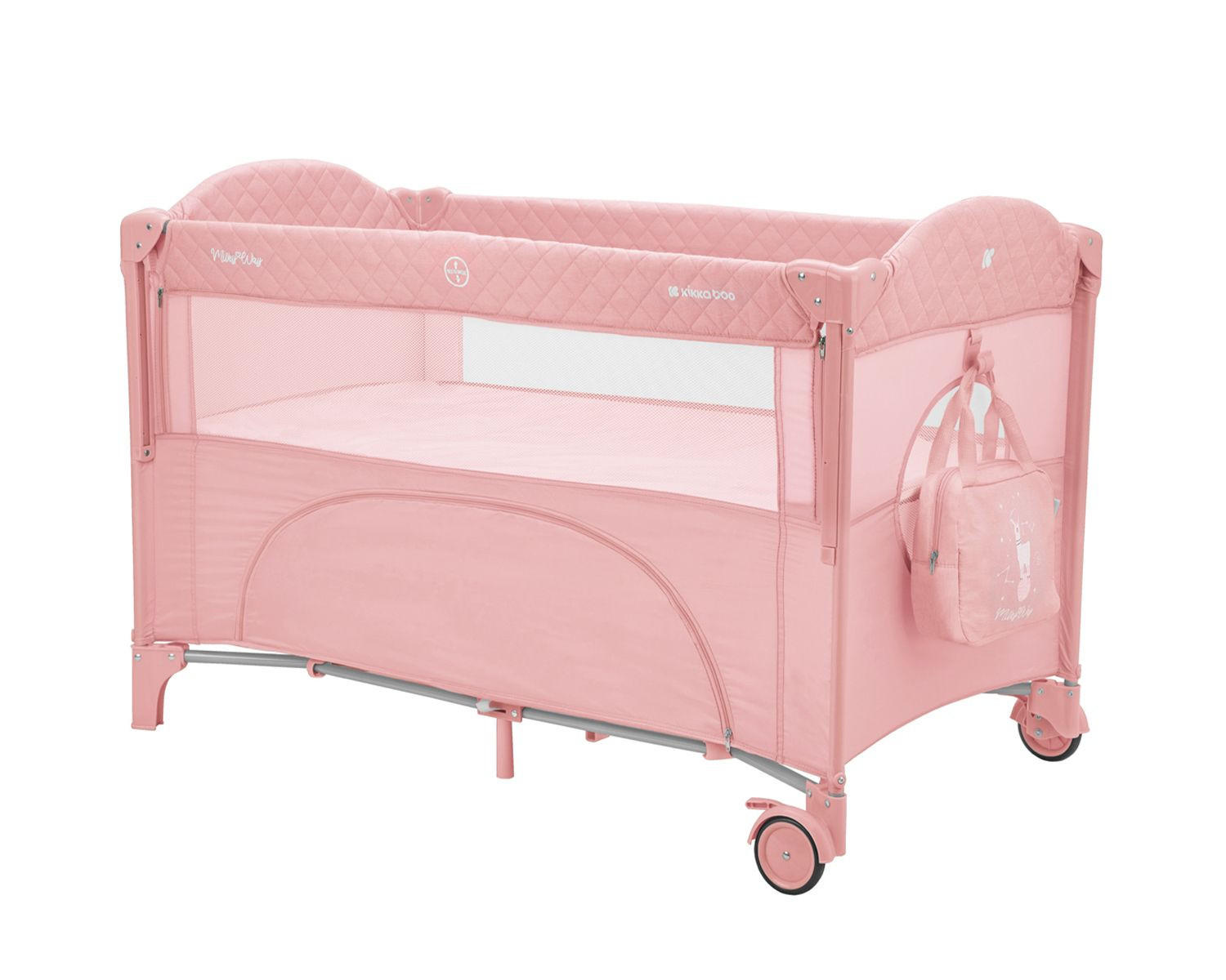 REISEBETT Milky Way rosa pink 2 Ebenen, seitliche Öffnung, 2 Räder, Netzfenster - Rosa, Kunststoff (60/120cm) - Kikka boo