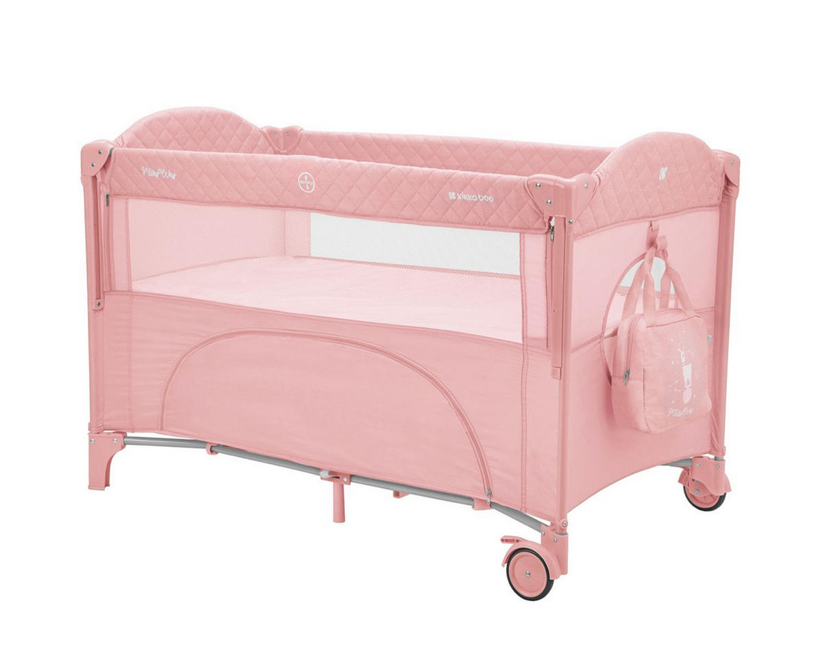 REISEBETT Milky Way rosa pink 2 Ebenen, seitliche Öffnung, 2 Räder, Netzfenster - Rosa, Kunststoff (60/120cm) - Kikka boo