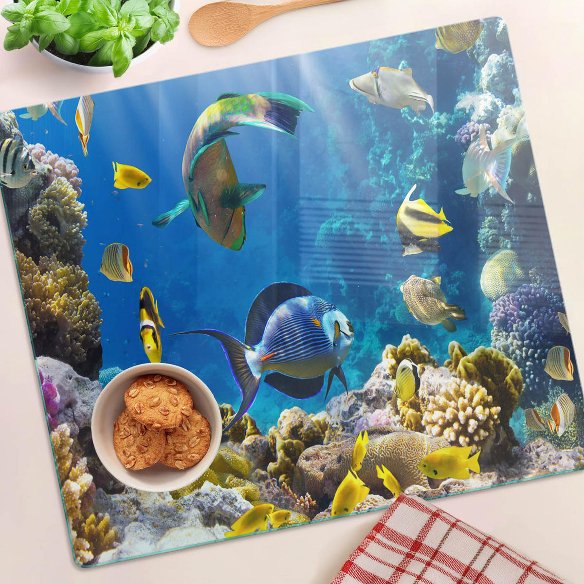 GLASPLATTE 60x52 cm Korallenriff - Gelb/Multicolor, Glas (60/52cm) - TULUP