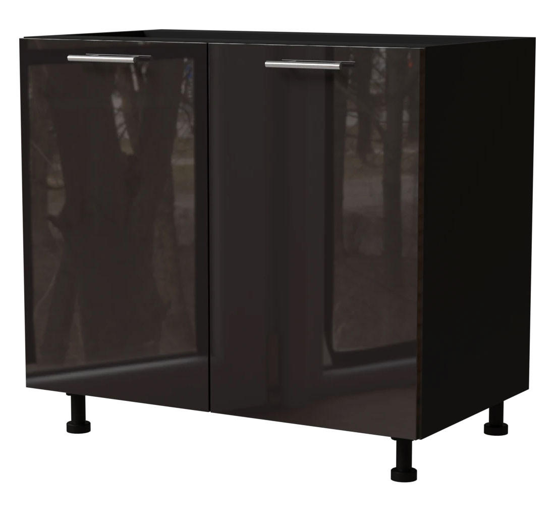 Feldmann-Wohnen Küchenunterschrank Schwarz Hochglanz, Schwarz 90x82x50 cm