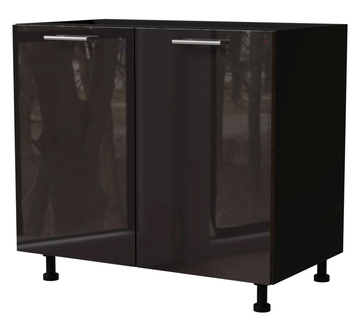 KÜCHENUNTERSCHRANK Essen D11/90 Schwarz Hochglanz / Schwarz Matt 90 / 50 / 82cm - Schwarz Hochglanz/Schwarz, Holz/Holzwerkstoff (90/82/50cm) - Feldmann-Wohnen